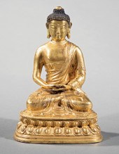 CHINESE OR TIBETAN GILT BRONZE