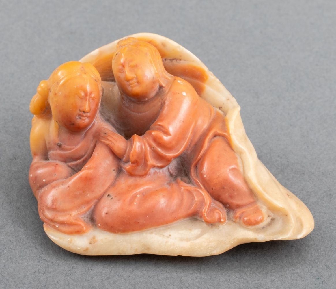 CHINESE ORANGE SOAPSTONE CARVING OF