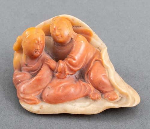 CHINESE ORANGE SOAPSTONE CARVING OF