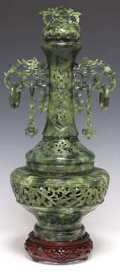 CHINESE ORNATELY CARVED GREEN