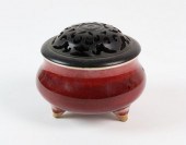 CHINESE OXBLOOD TRIPOD CENSER,