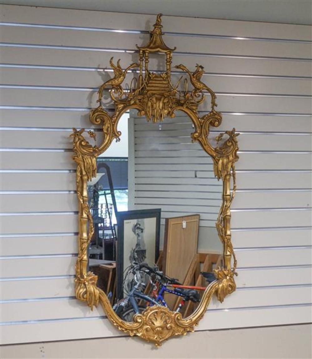 CHINESE PAGODA GILT FRAME MIRROR,