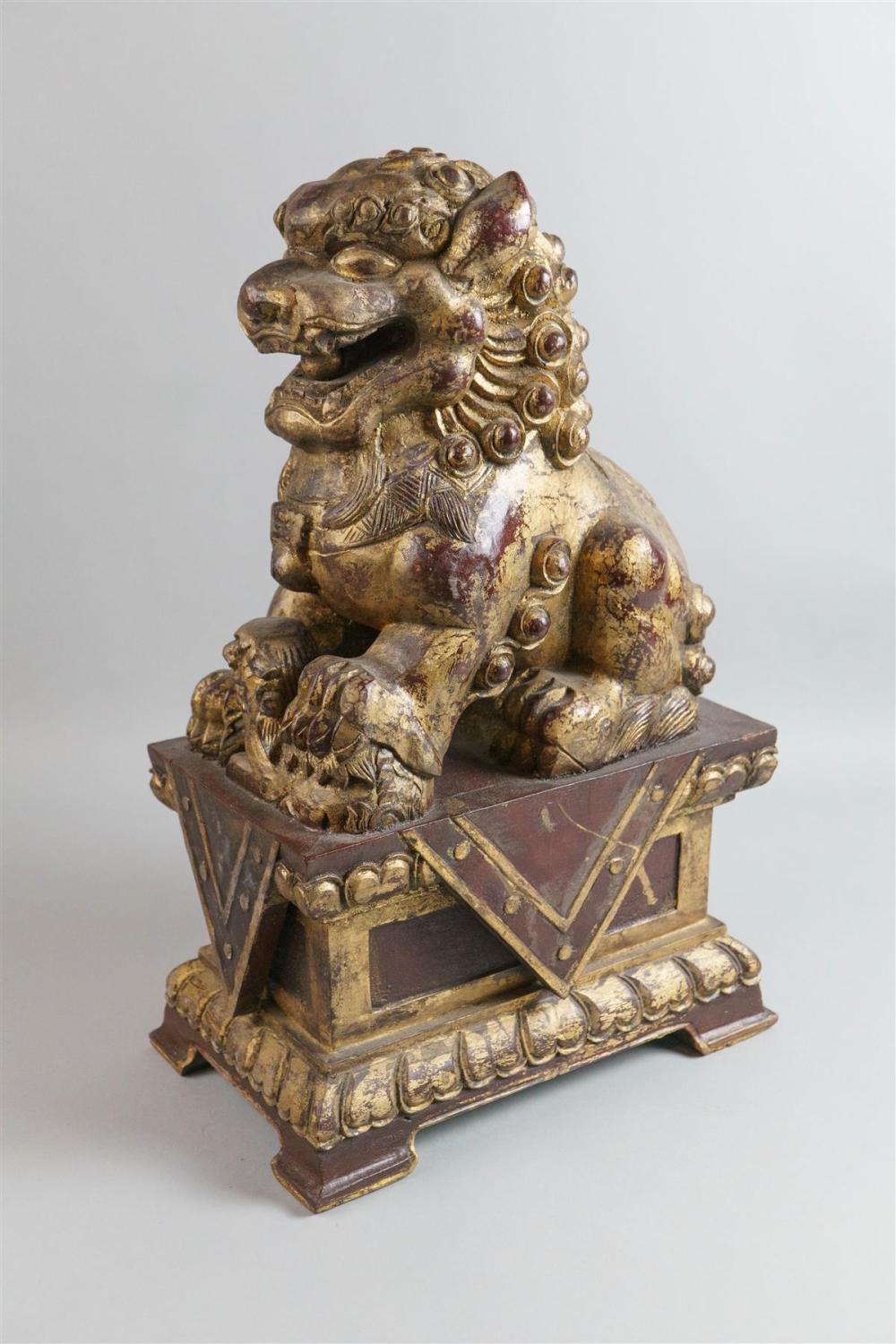 CHINESE PAINTED AND GILDED WOOD