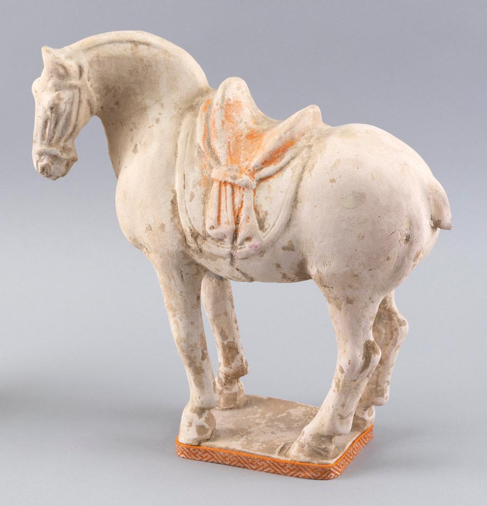 CHINESE PAINTED BUFF POTTERY FIGURE