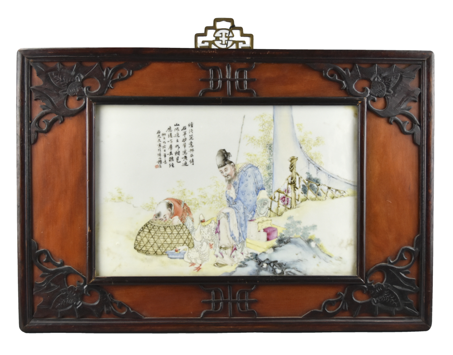 CHINESE PAINTED FIGIRAL PLAQUE,