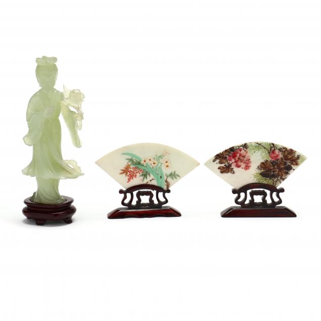 CHINESE PAINTED HARDSTONE FANS