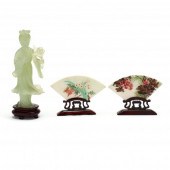 CHINESE PAINTED HARDSTONE FANS
