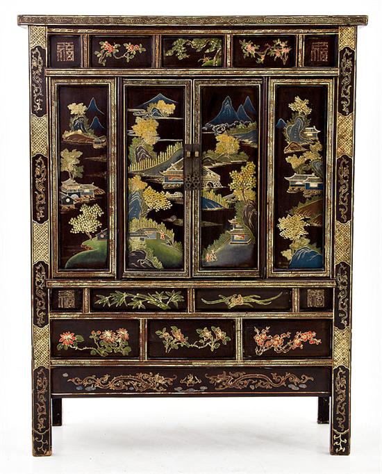 Chinese painted hardwood cabinet