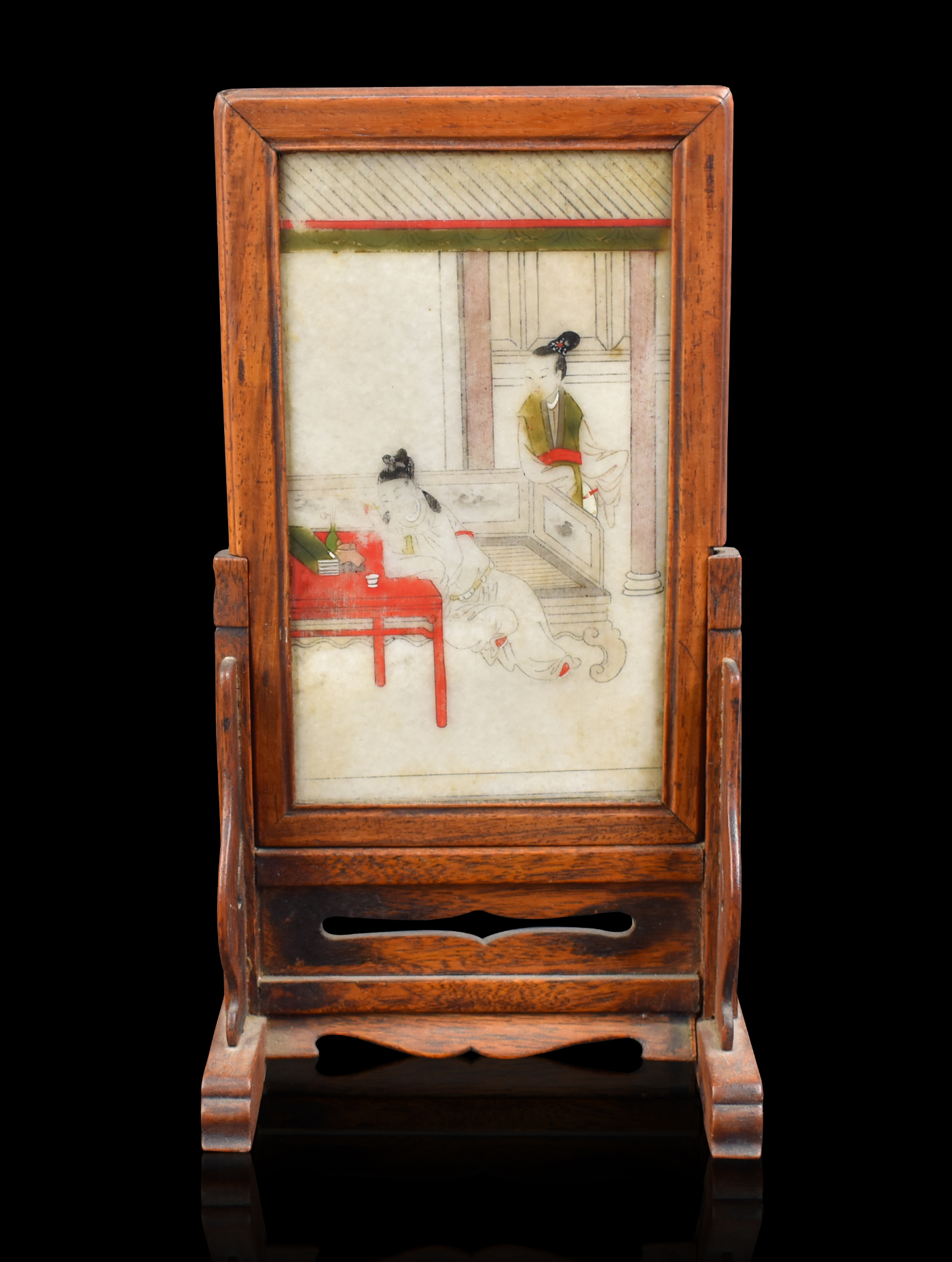 CHINESE PAINTED MARBLE TABLE