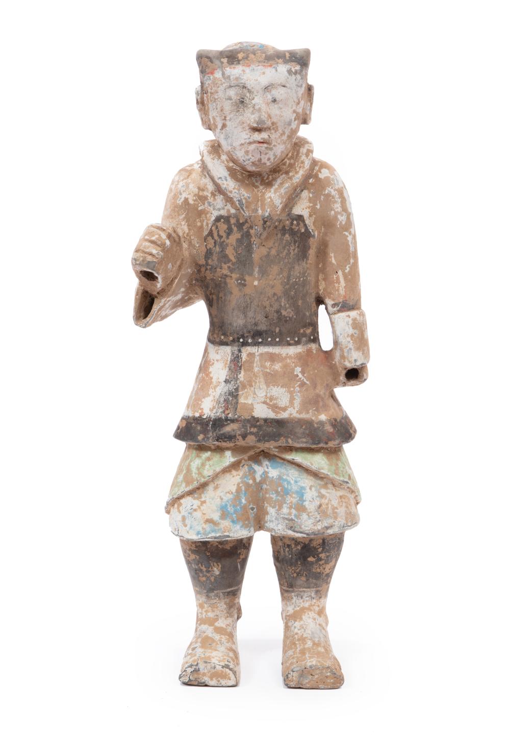 CHINESE PAINTED POTTERY FIGURE OF A