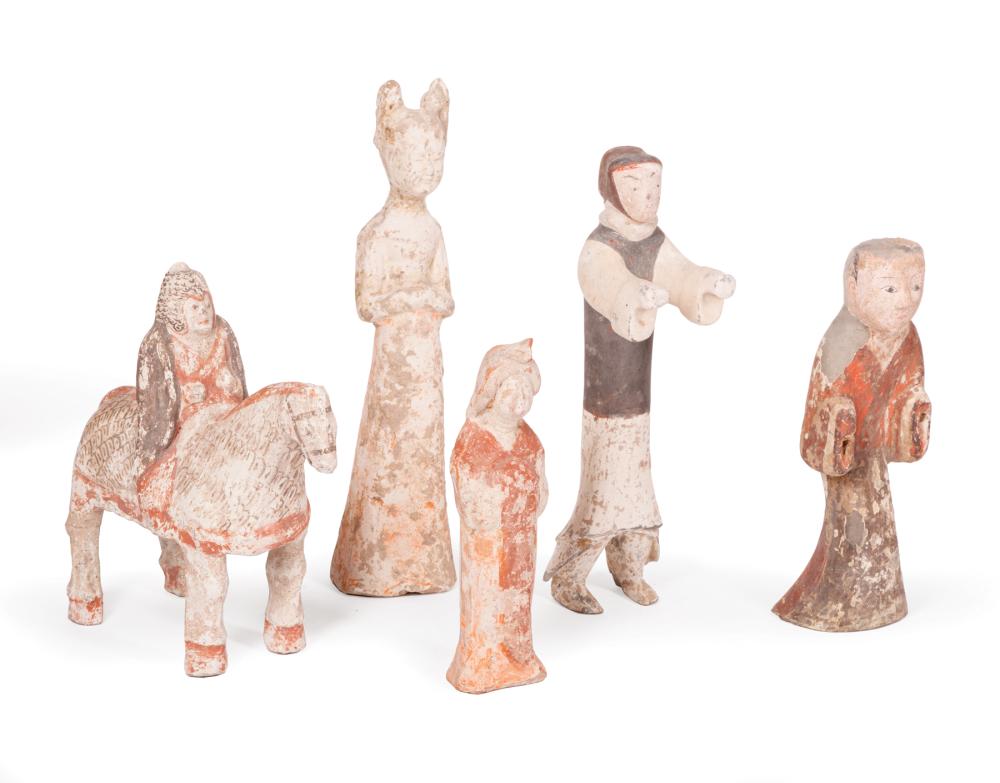 CHINESE PAINTED POTTERY FIGURES AND
