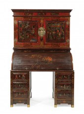 CHINESE PAINTED RED LACQUER SE