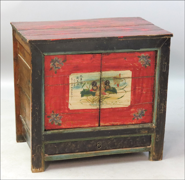 CHINESE PAINTED TWO DOOR CABINET.