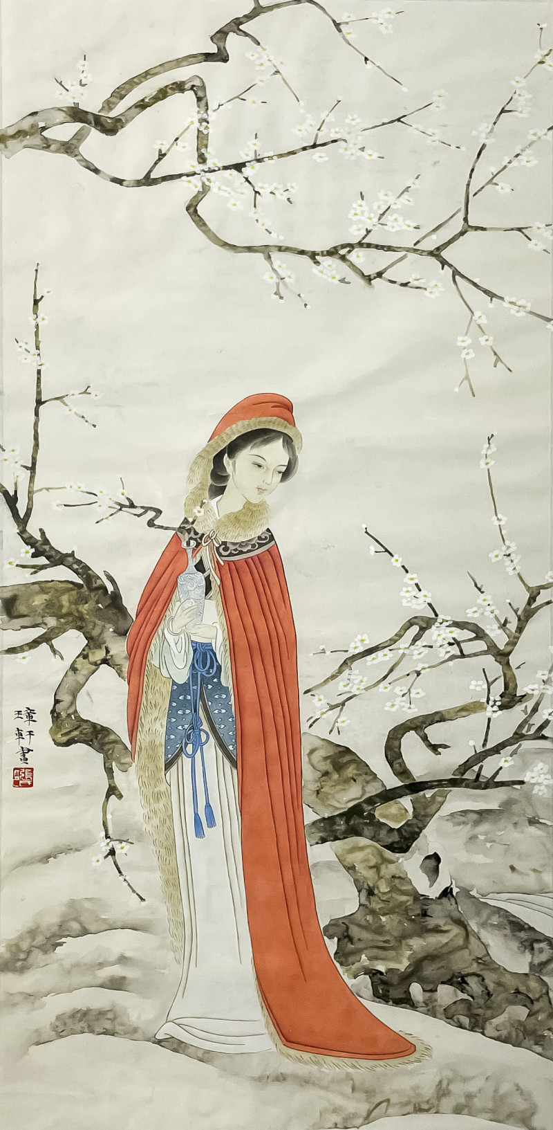CHINESE PAINTING, BEAUTY IN A RED
