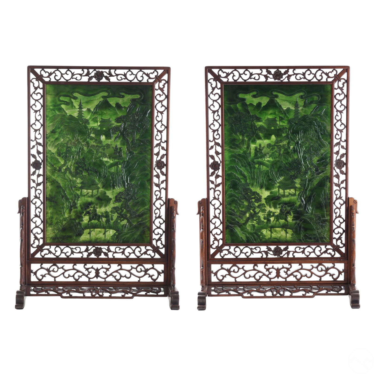 CHINESE PAIR OF SPINACH JADE