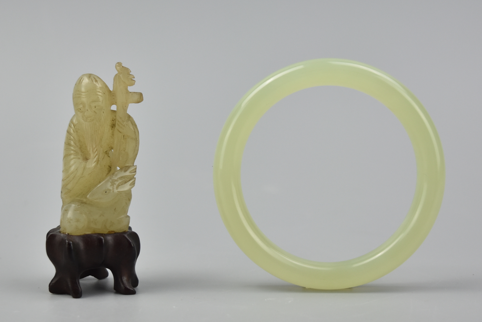 CHINESE PALE JADE FIGURE &