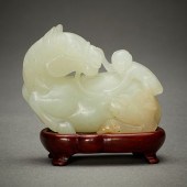 CHINESE PALE JADE HORSE & MONK