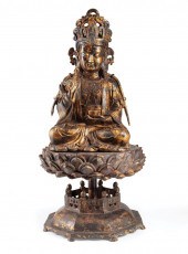 CHINESE PARTIAL GILT BRONZE FI