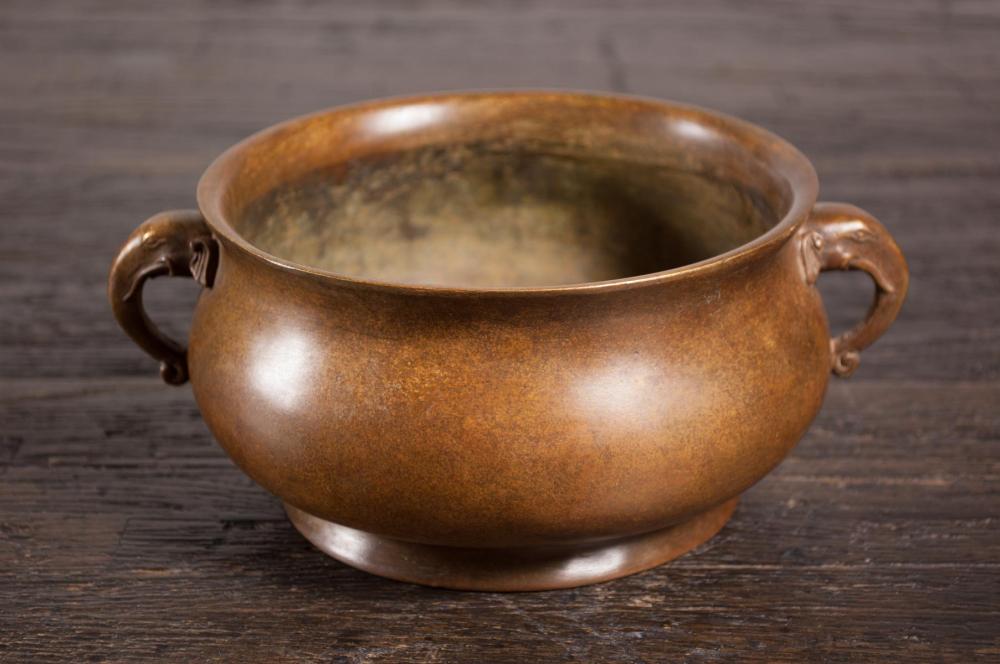 CHINESE PATINATED BRONZE CENSER, OF