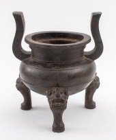 CHINESE PATINATED BRONZE TRIPO