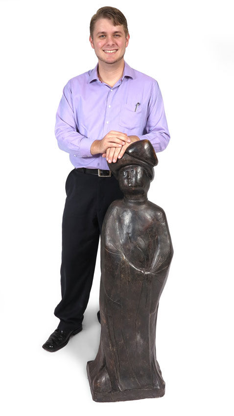 CHINESE PATINATED METAL FIGURE OF A