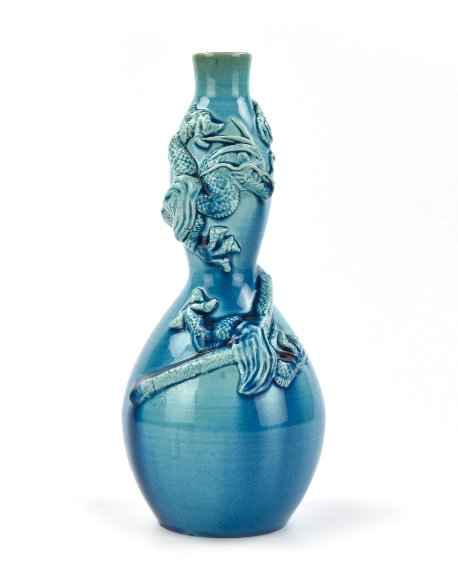 CHINESE PEACOCK GLAZED GOURD VASE