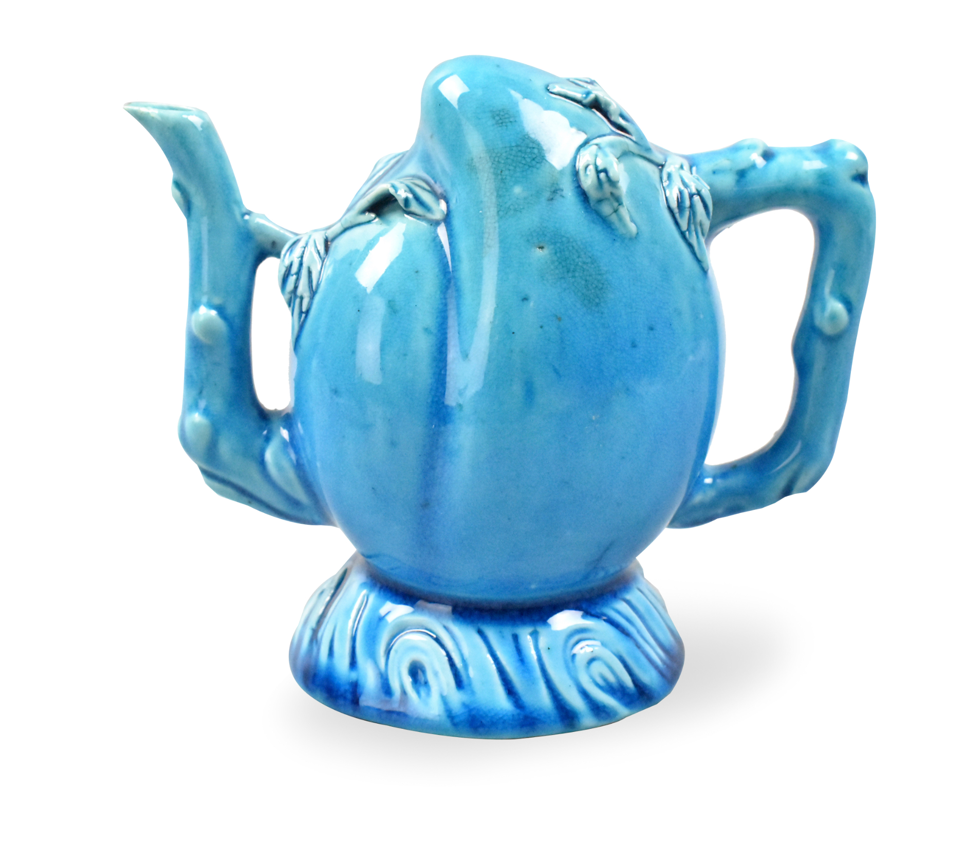 CHINESE PEACOCK GLAZED PEACH SHAPED