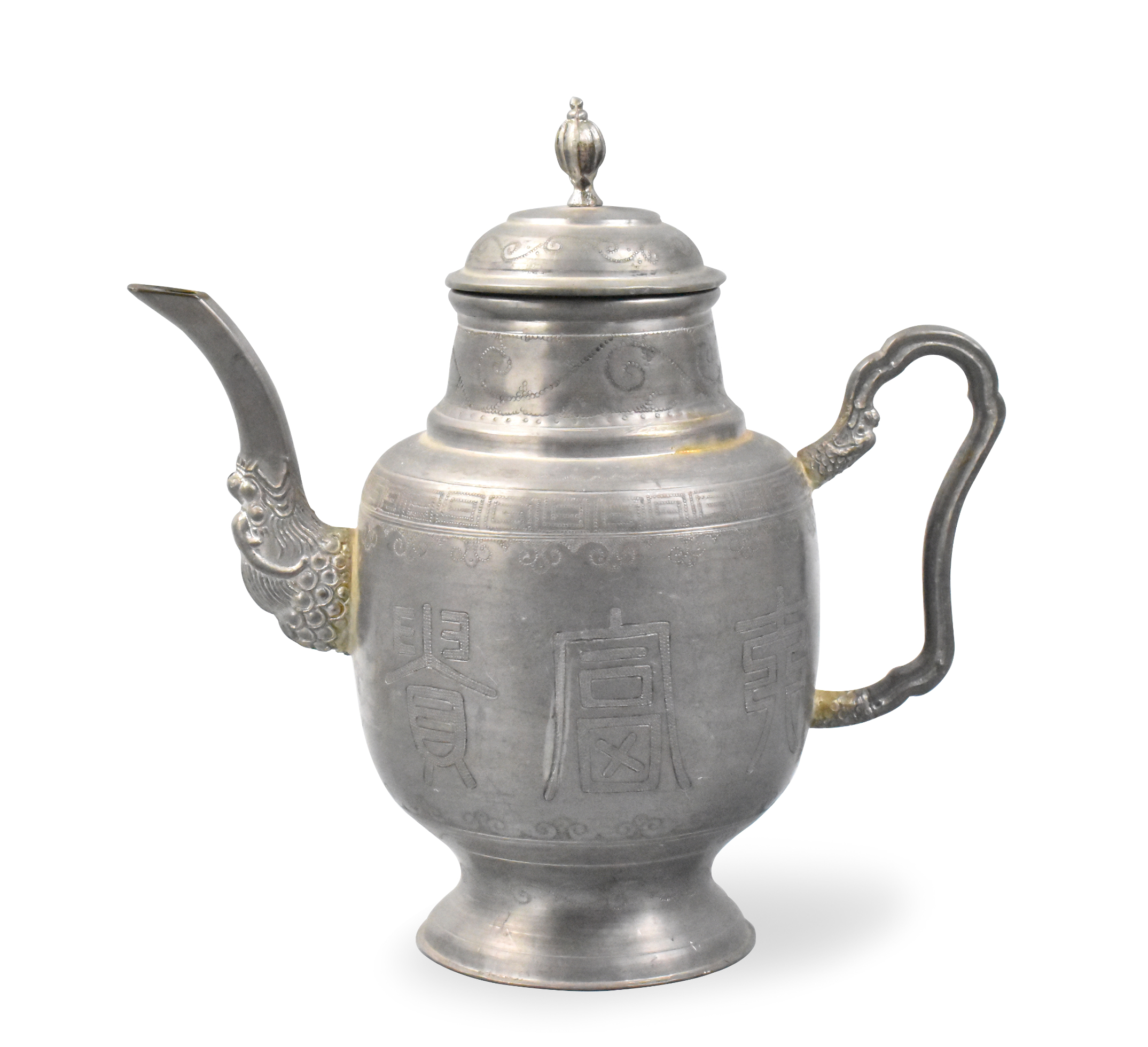 CHINESE PEWTER EWER INCISED W/