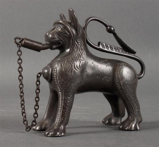 Chinese pewter lion-form lamp