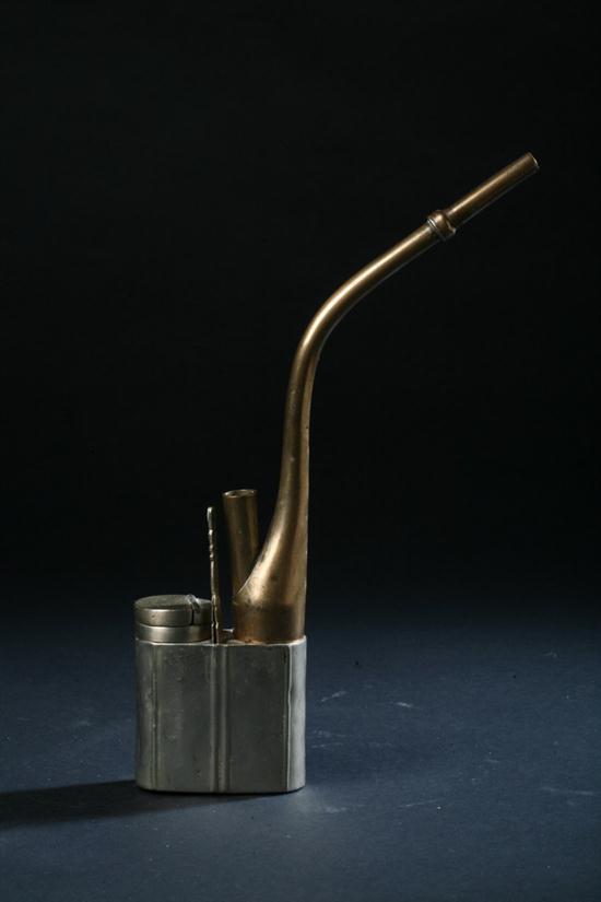 CHINESE PEWTER OPIUM PIPE. Chased