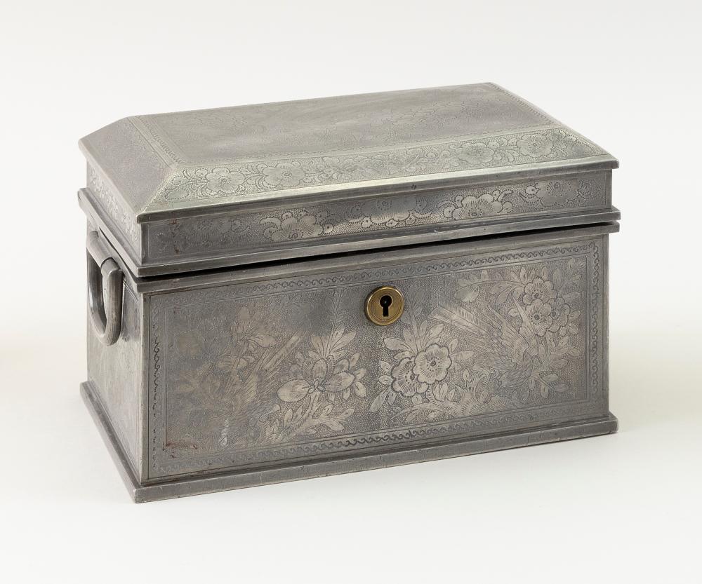 CHINESE PEWTER TEA CADDY 19TH