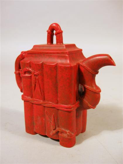 Chinese 'pigeon blood' stone teapot