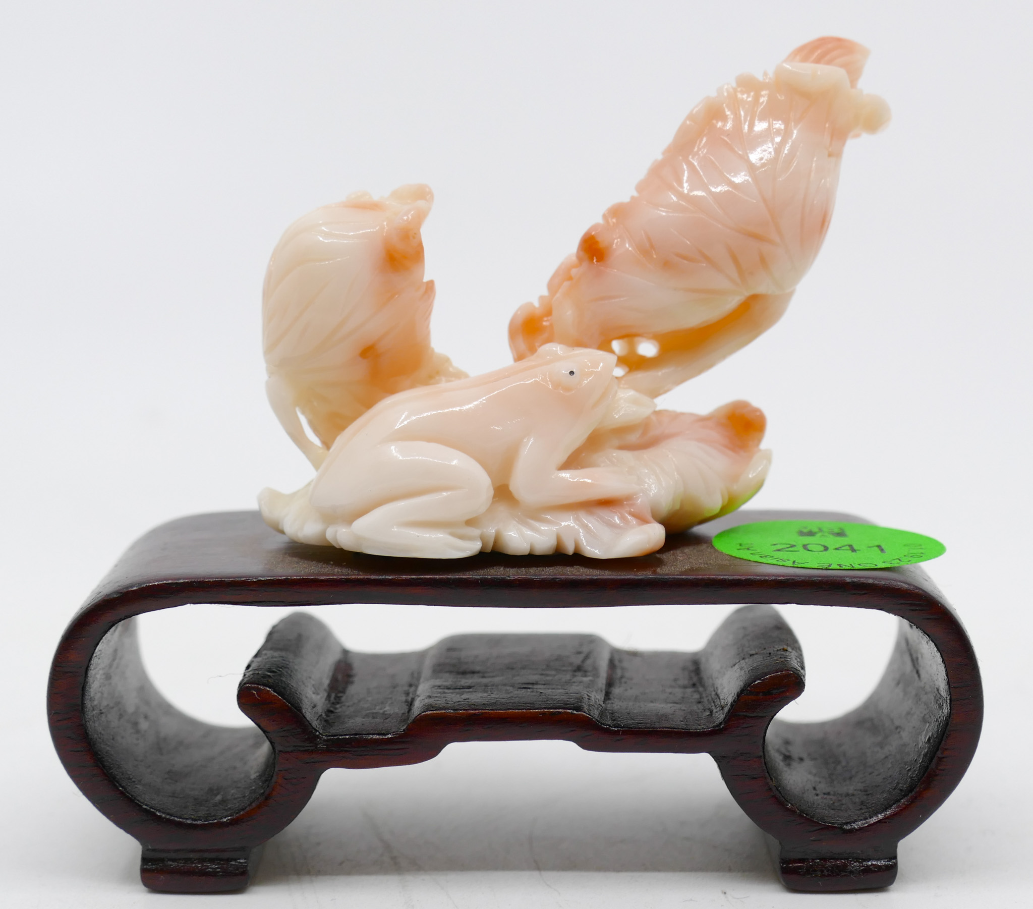 Chinese Pink Coral Carved Frog &