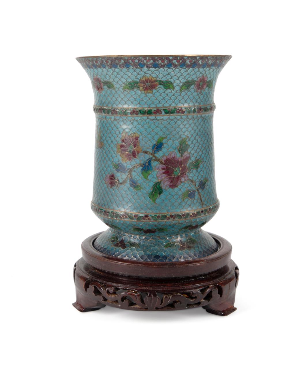 CHINESE PLIQUE A JOUR FLORAL VASE