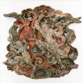CHINESE POLYCHROME CARVED PANE