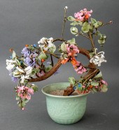 CHINESE POLYCHROME GLASS FLOWE