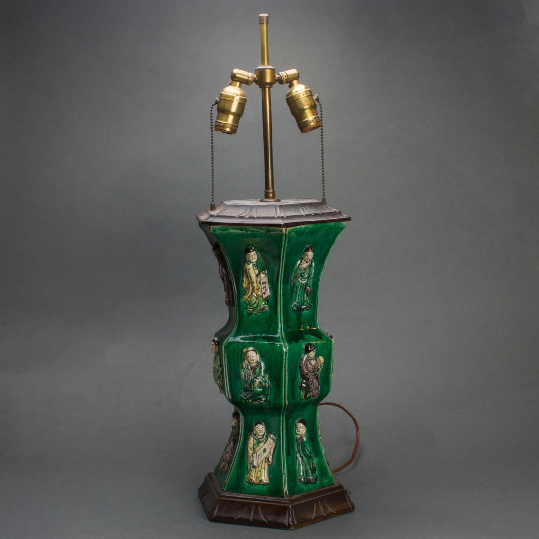 CHINESE POLYCHROME GLAZED HEXAGONAL