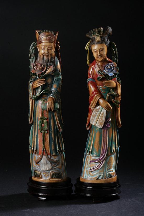 CHINESE POLYCHROME IVORY FIGURES OF