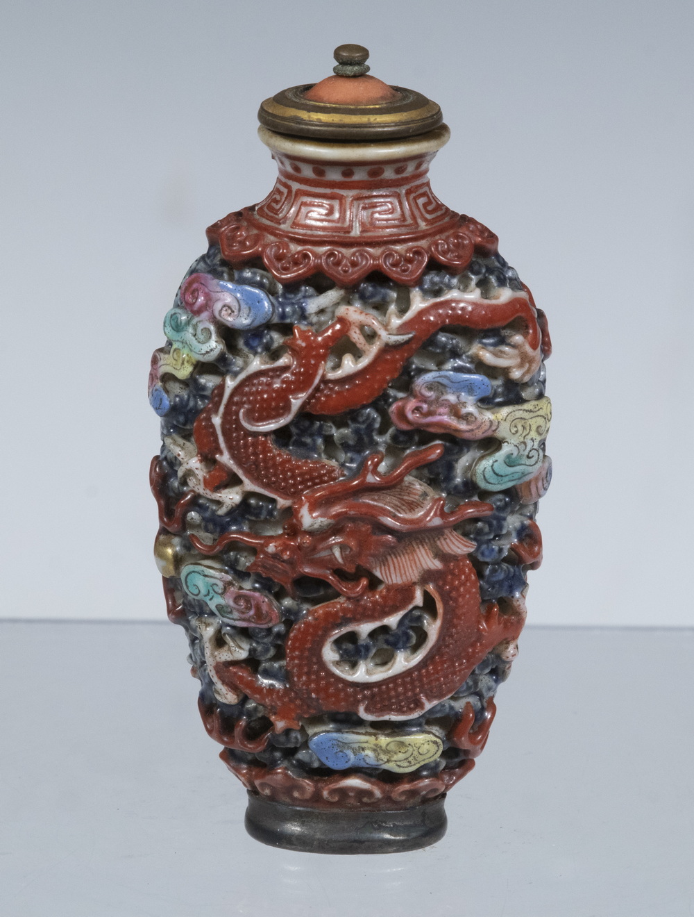 CHINESE POLYCHROME IVORY SNUFF