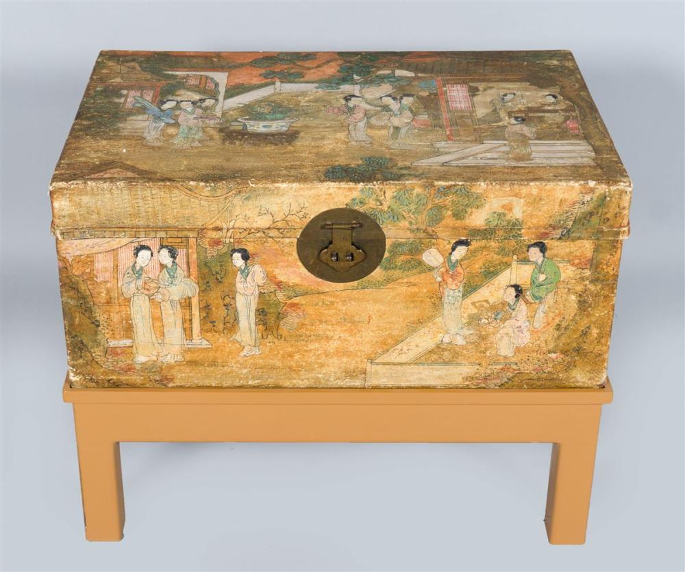 CHINESE POLYCHROME PAINTED TRUNK ON