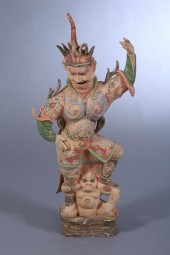CHINESE POLYCHROME POTTERY FIG