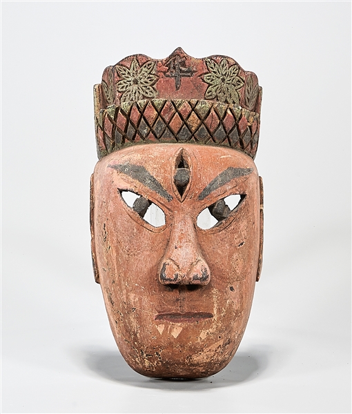 Chinese polychrome wood mask; 10" x