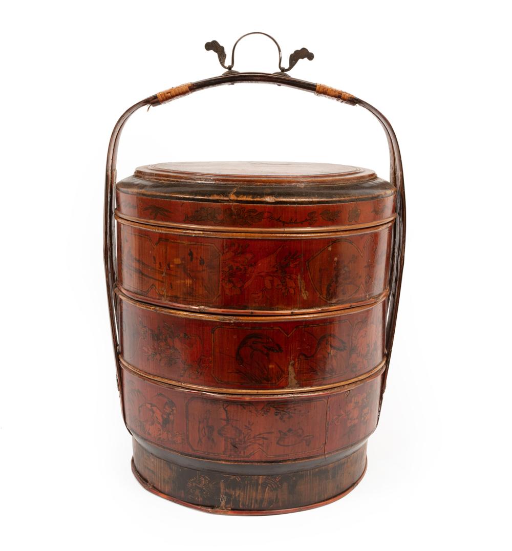 CHINESE POLYCHROMED THREE-TIER