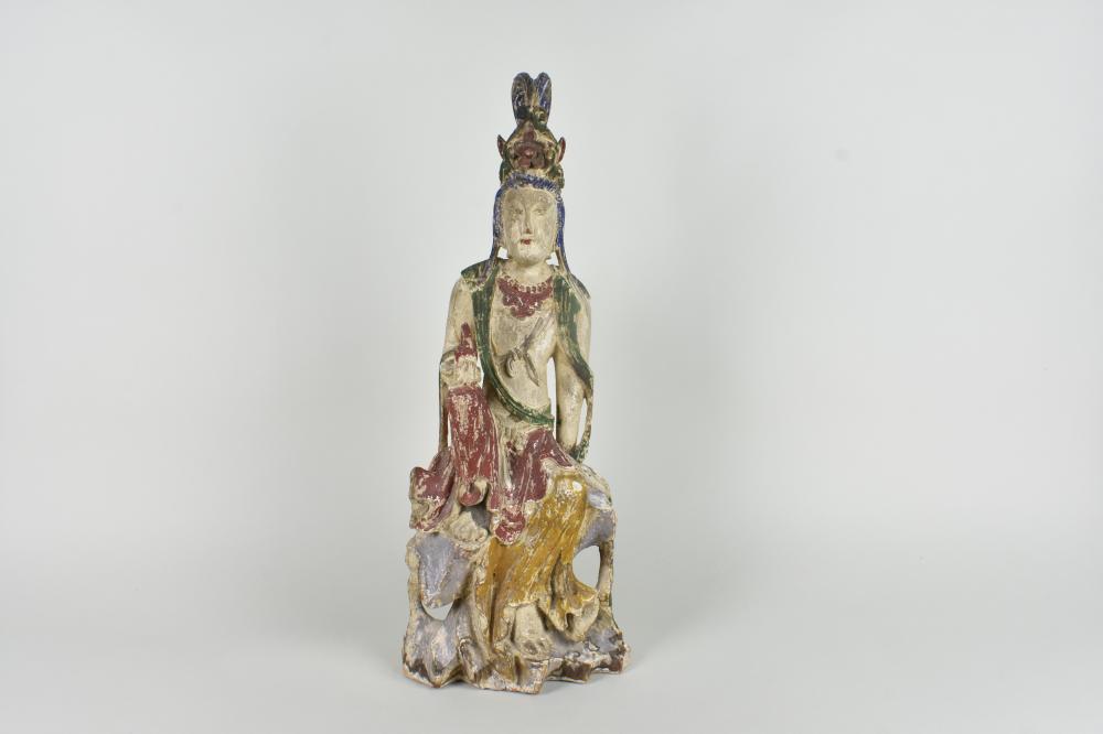 CHINESE POLYCHROMED WOOD FIGURE
