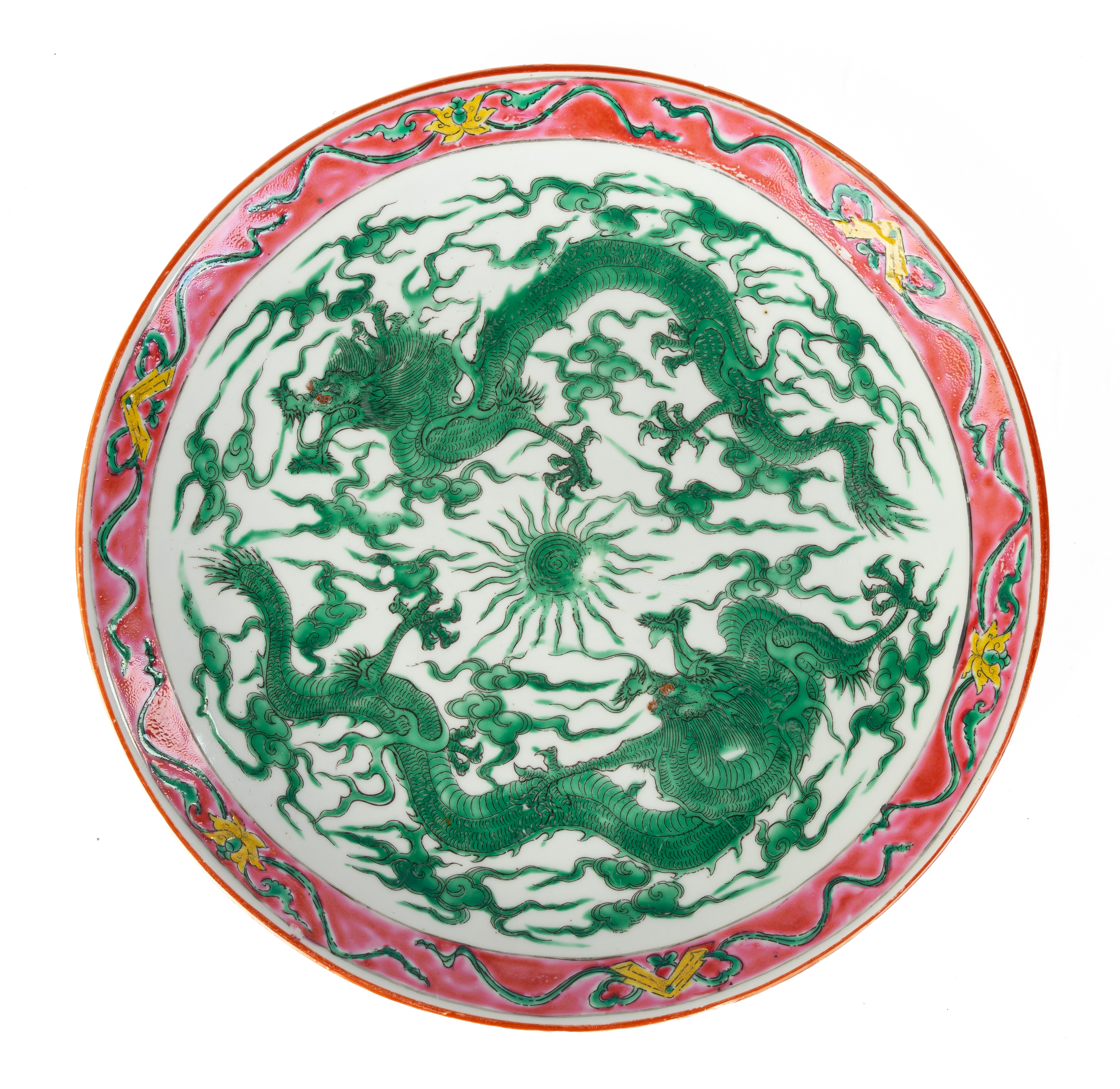 CHINESE PORCELAIN DRAGON PLATE Hand