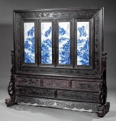 CHINESE PORCELAIN INSET HARDWO