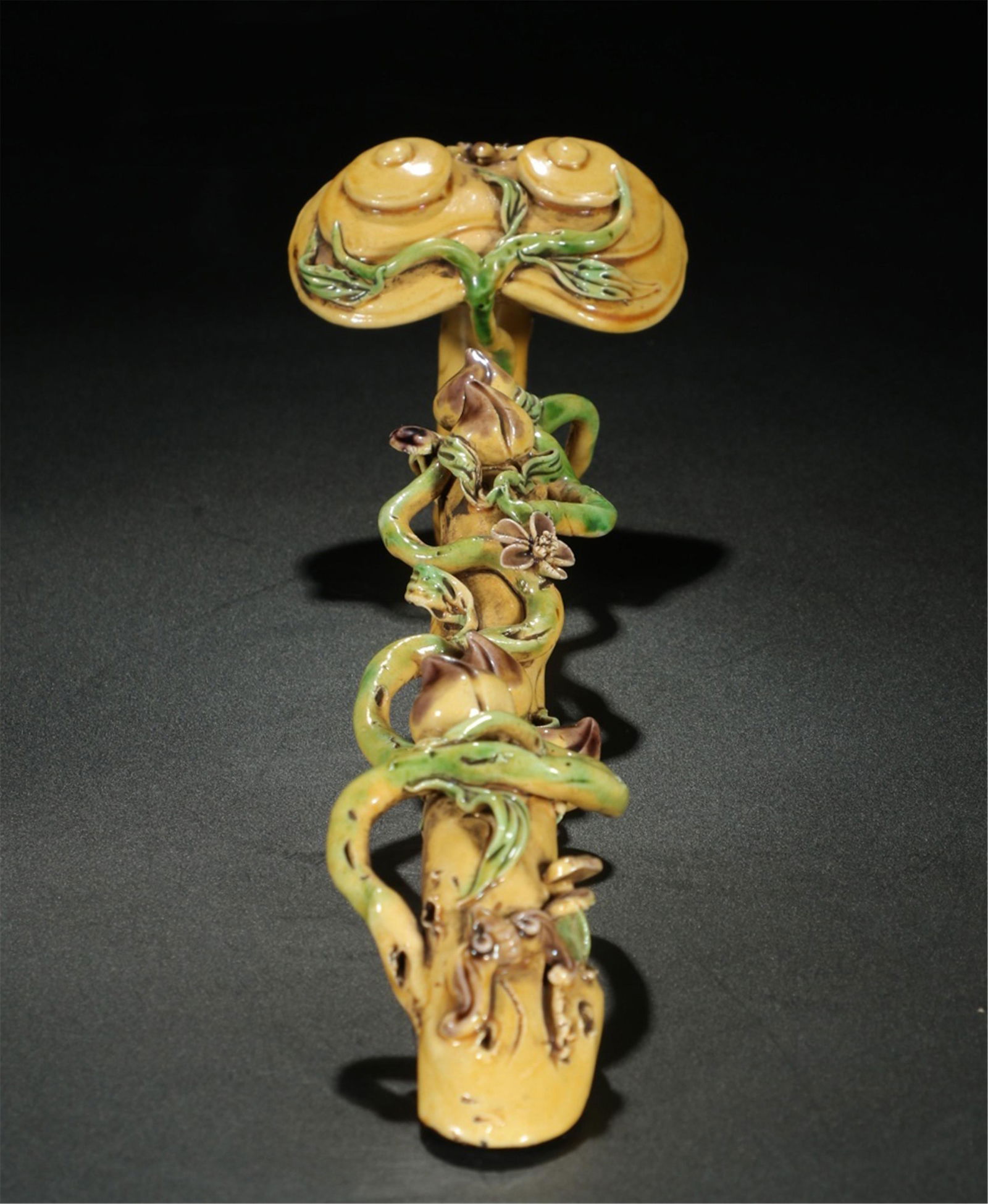 CHINESE PORCELAIN YELLOW GLAZE RUYI