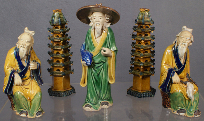 Chinese pottery, 3 assorted mud men