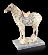CHINESE POTTERY ENAMELED HORSE