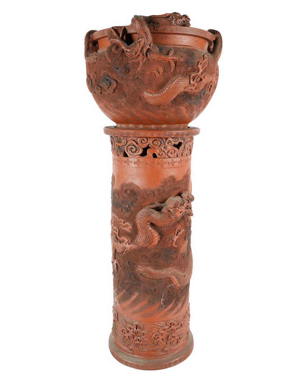 CHINESE POTTERY JARDINIERE ON